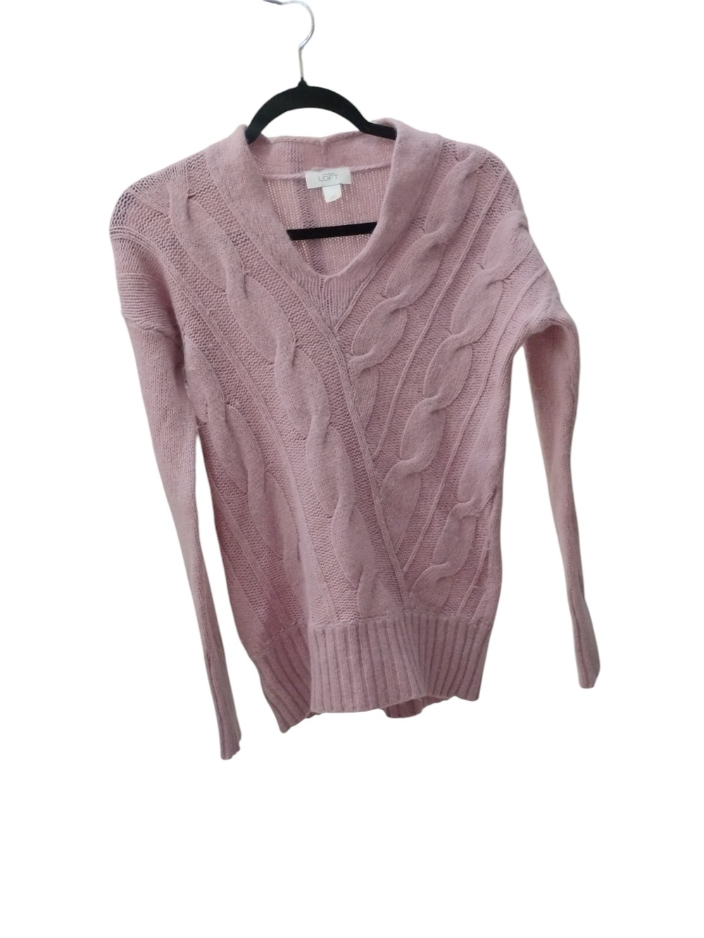 LOFT Dusty Pink Cable-Knit V-Neck Wool Blend Sweater XS